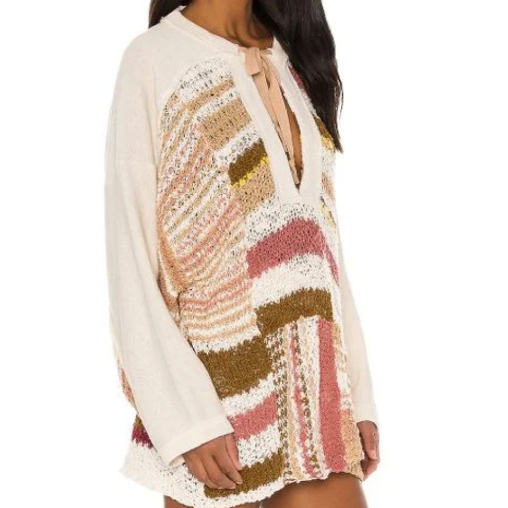 Free People Bayside Knit Drapey Pullover Sweater In Romance Combo Size Large NWT - Picture 6 of 12